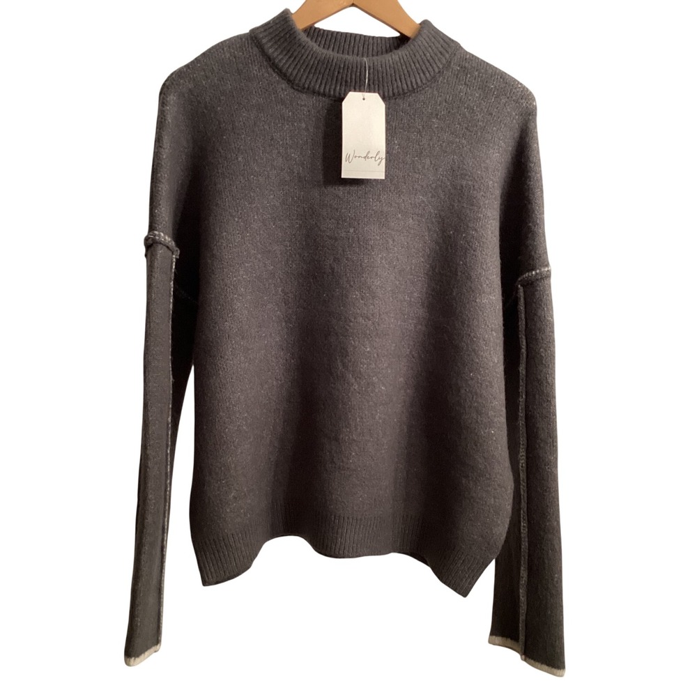 Wonderly Women's XL Heather Grey‎ Raw Edge Sweater Knit Pullover Long Sleeve